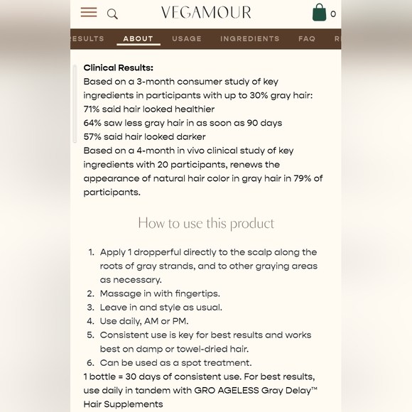 New in Box VEGAMOUR Sealed Gro Ageless Hair Serum Gold Anti-Gray - Full Size - Picture 6 of 8